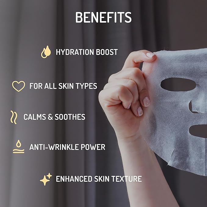 Eve Hansen Collagen Sheet Mask (5 Pack) – Hydrating Face Masks Skincare with Hyaluronic Acid – Plumping Firming Facial Sheet Mask for Mature & Dry Skin – Vegan