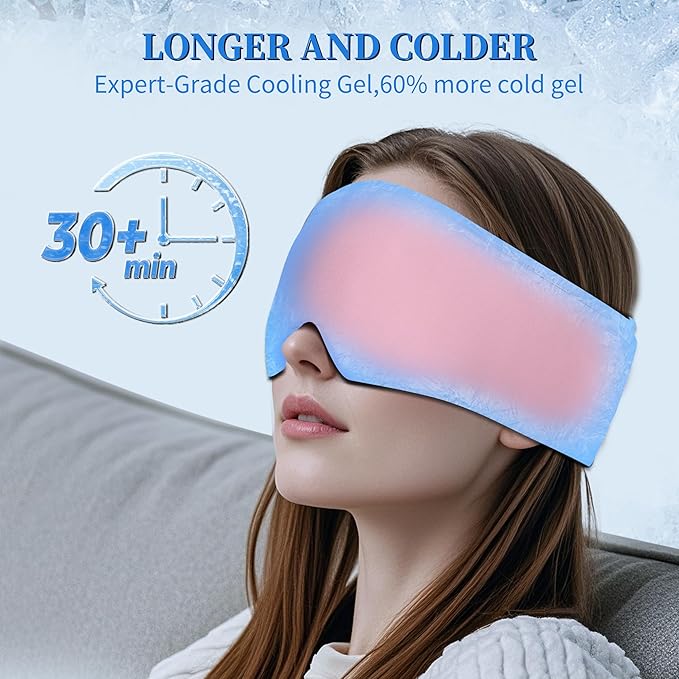 2 Pack Blackout Cooling Sleep Mask: Reusable Weighted Gel Eye Mask for Puffiness & Migraine Relief - Ice Pack for Eyes, Cold Compress for Headache, Couple's Gifts for Self Care(Black,Pink)