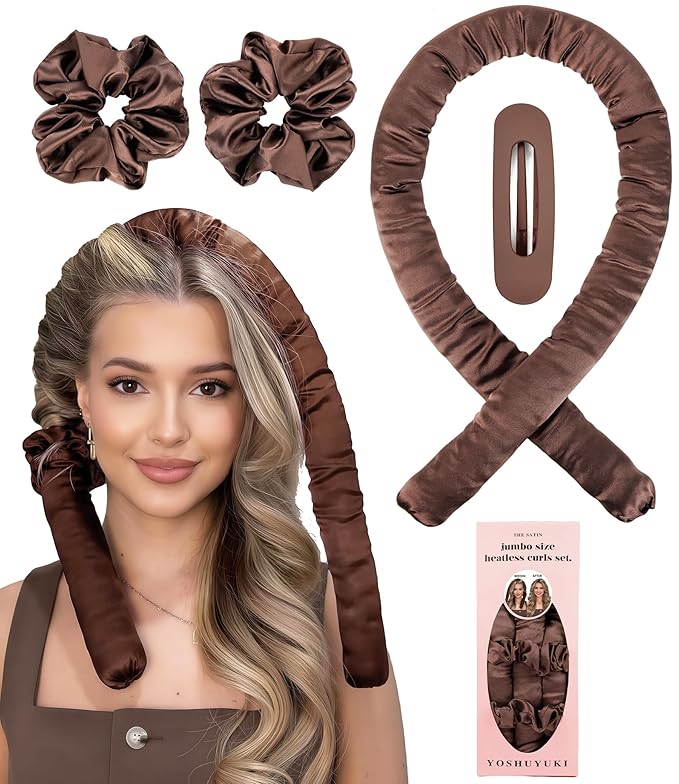 Jumbo Heatless Curls Overnight Hair Curler to Sleep In Soft Large Hair Rollers for Long Hair Blowout Look No Heat Overnight Curls, Satin Flexi Rods for Big Curl Heatless Curling Rod Set with Clip