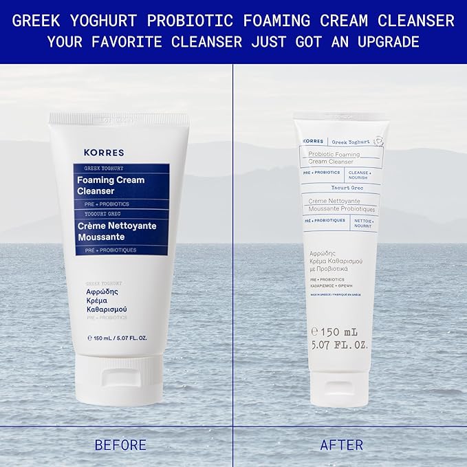 KORRES Greek Yoghurt Foaming Cream Cleanser, Hydrating, Deep Cleansing Skin Care, Makeup Remover, Face Wash for Women, Cream to Foam Facial Cleanser for Dry, Oily, Sensitive, Any Skin Type, 5.07 fl oz
