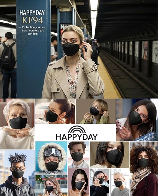 HAPPYDAY , 25 Packs, Made in KOREA Premium KF94 Micro Dust Protection Individually Packaged Black Face Mask Large