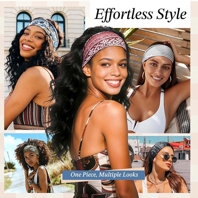 Headbands for Women, 8 Pack Non-Slip Moisture Wicking Sports Wide Head Bands, Stretchy Elastic Fabric, Multiple Colors Securing Hair for Fashion, Sports, Yoga, Running, Daily Life