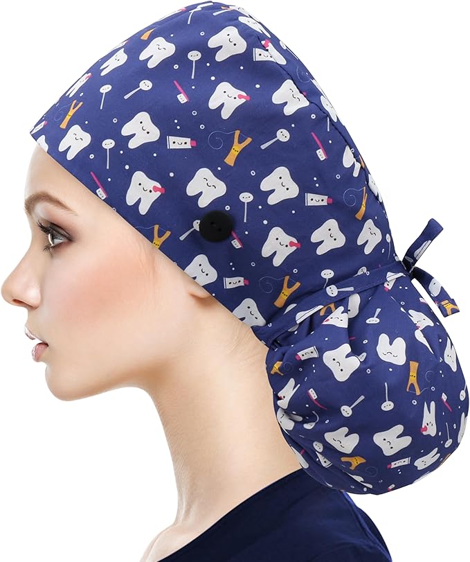 QBA Adjustable Working Cap with Button, Satin-Lined Hat, Cotton Working Hat Sweatband, Elastic Tie Back Hats Unisex