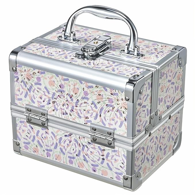 Joligrace Makeup Case for Girls Cosmetic Train Case Makeup Storage Box Jewelry Organizer Hair Accessories Lockable with Trays & Mirror Purple