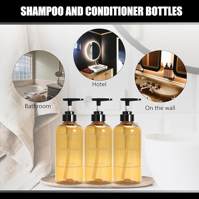 Soap Shower Dispenser, YACEYACE 3Pcs 16.9oz Soap Dispenser Bottles Set, Shampoo Bottles with Pump, Shower Dispenser for Bath, Kitchen,Hand Wash,Salon