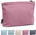 MAANGE Cosmetic Bags for Women Small Makeup Bag for Purse Corduroy Makeup Pouch Travel Makeup Bag with Metal Zipper Make Up Bag for Travelling(PINK)