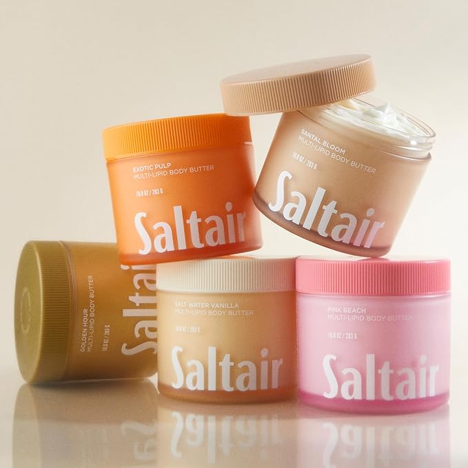 Saltair Multi-Lipid Body Butter – Hydrating 24-Hour Moisture – Body Cream for Soft Skin & Barrier Support – Ceramides, Coconut Oil & Shea Butter for Dry Skin Care – Pink Beach 10oz