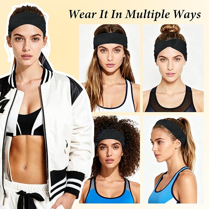 Headbands for Women Non-Slip Workout Hair Bands, 6 Pack Stretchy Athletic Soft Sweatbands, Elastic Cloth Fabric Headband, Fashion Head Bands for Yoga Running Sports Gym Sports Exercise