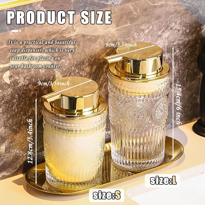 Foaming Soap Dispenser for Kitchen & Bathroom Liquid Kitchen Dish Refillable Soap Dispenser with Gold Plastic Pump Modern Home Bathroom Decor (Clear, L)