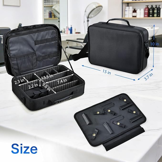 Professional Barber Clipper Case Organizer Bag with Adjustable Dividers, Detachable 6-Slot Scissors Panel, Travel Grooming Tool Storage - Fits Wahl/Andis/Hatteker
