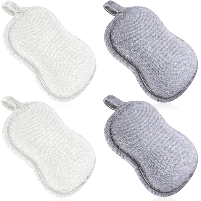 Tatuo 4 Pieces Baby Bath Sponge Cotton Baby Sponge Toddler Soft and Absorbent Loofah for Kids Babies Men Women(Grey,White)