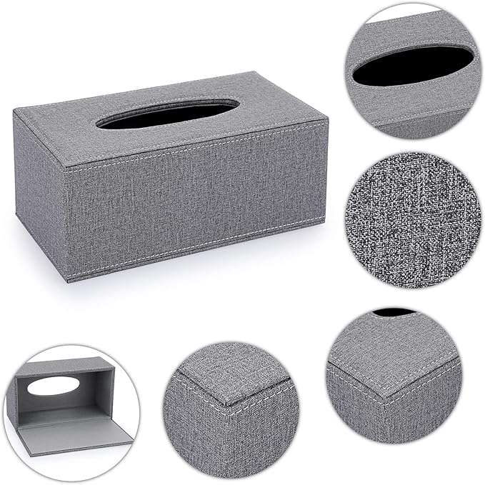 Sumnacon Tissue Box Cover Rectangle Linen Tissue Box, Stylish Tissue Box Holder with Magnetic Bottom,Decorative Tissue Cover for Bathroom Living Room Toilet Table Desk Office Car, Grey