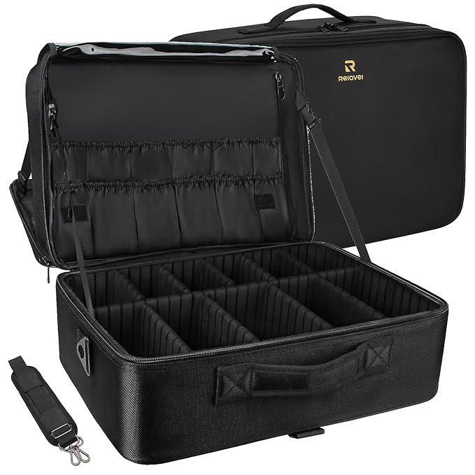 MONSTINA Extra Large Makeup Case 17 Inch Travel Makeup Train Case Professional Makeup Artist Case Nail Polish Organizer Storage Box with Two Adjustable Shoulder Strap