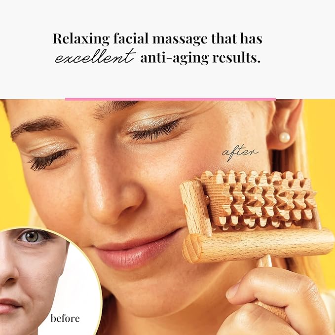 tuuli Body and Face Roller, Multi-Functional Wooden Massage Roller, Helps Ease Muscle Tension and Support Skin Health, Natural Face Massage Tools, Set of 2 (2 Piece Set)