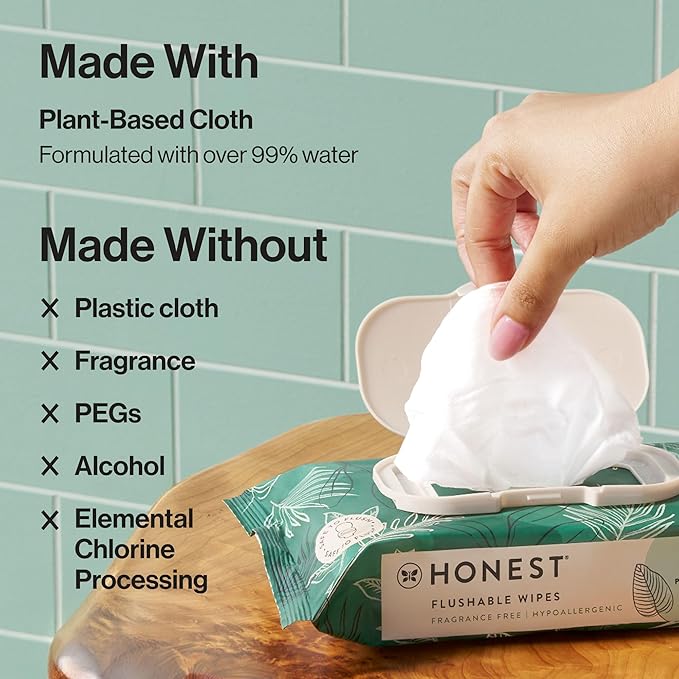 The Honest Company Hypoallergenic Flushable Wipes for Sensitive Skin, Tropical Leaves, 336 Count