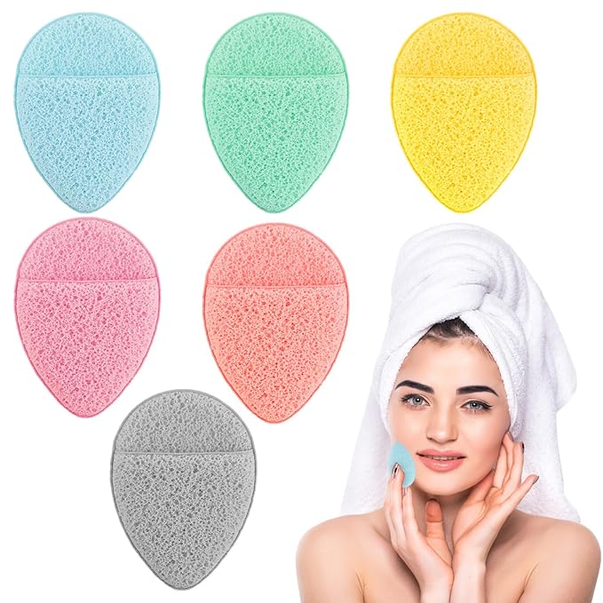 6pcs Face Sponges for Cleansing, Reusable Puff Facial Sponges for Face Wash Face Scrubber Exfoliating Pads Sponge with Finger Cot Suitable for Makeup Remover Washing Face All Skin Types