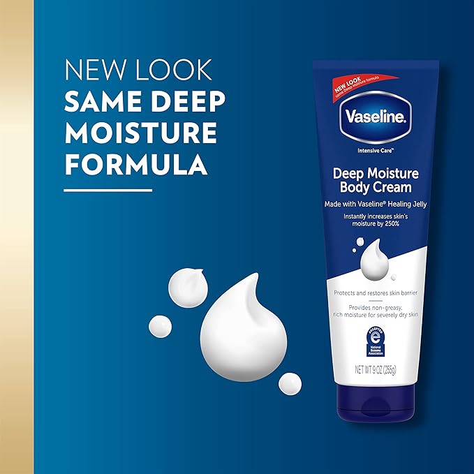 Vaseline Intensive Care Body Cream Deep Moisture with Healing Petroleum Jelly & Vitamin E Rich & Smooth for Dry Skin 9 oz,(Pack of 8)