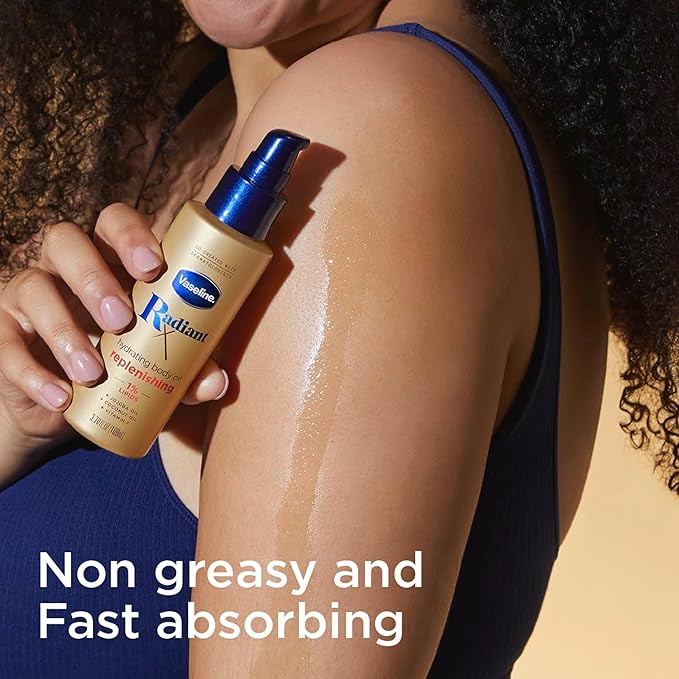 Vaseline Radiant X Replenishing and Hydrating Body Oil with 1% Lipids,Jojoba Oil,Coconut-Oil,& Vitamin E 3.7 oz,(Pack of 2)