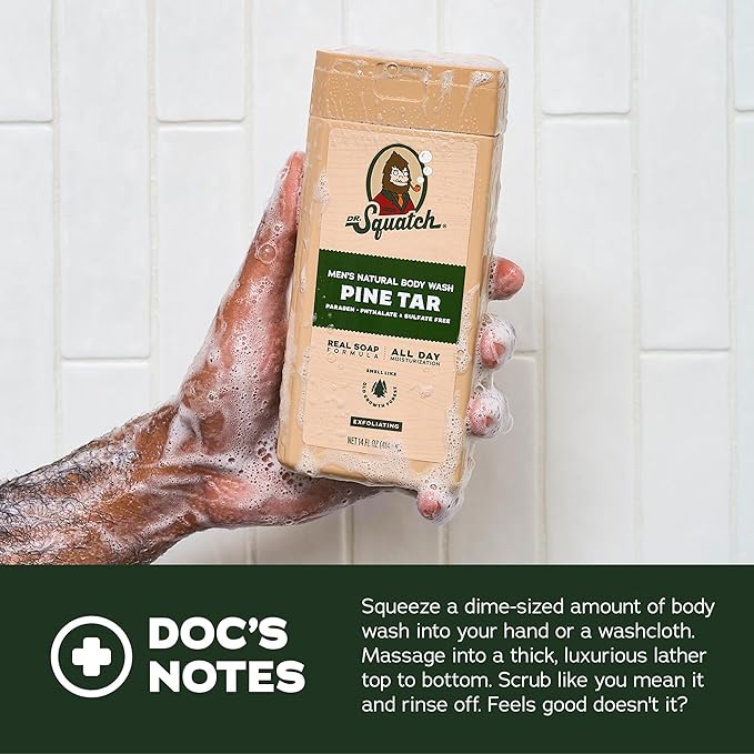 Dr. Squatch Natural Men's Body Wash Shower Gel - Cleansing, Nourishing, Long Lasting Scent, Moisturizing Body Wash for Men - Mountain Meadow + Lumberjack Lodge (14 oz, 2-Pack)