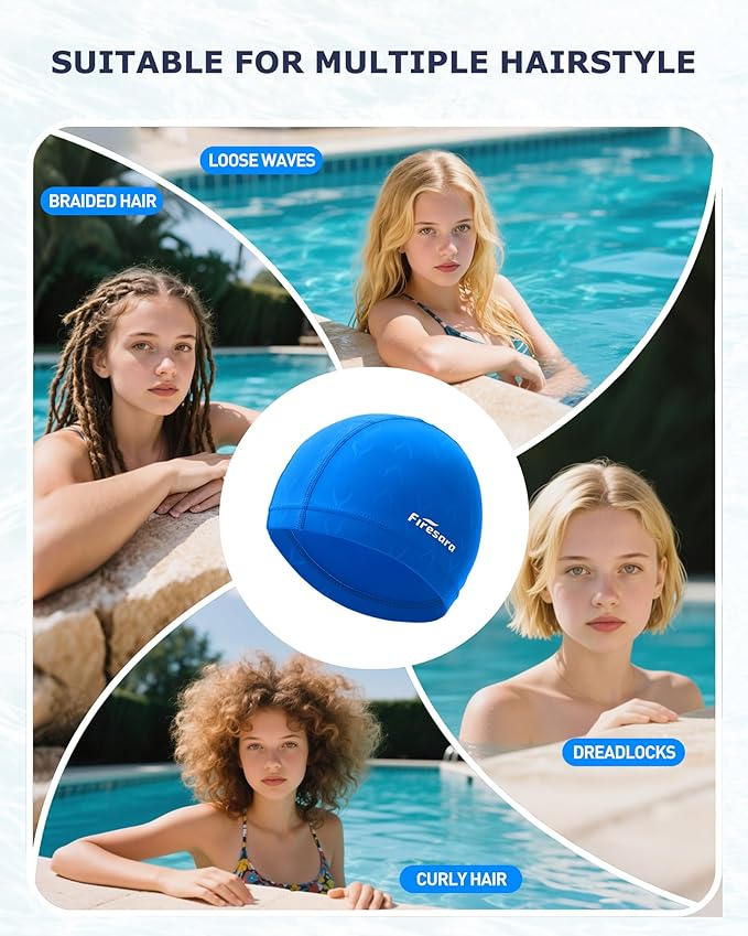 Firesara Fishtail Fabric Swim Cap for Men Women, Breathable High Elasticity Swimming Cap Hair Protection Quick Dry Soft for Long Hair Short Hair, Kids Boys and Girls