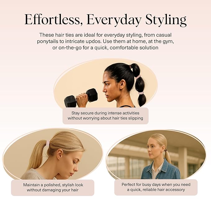 Kitsch Seamless Hair Ties No Damage - Stretchable Hair Bands for Strong All-Day Hold, Ponytail Holders | Hair Accessories for Girls | Ideal Gifts for Women - Rosewood 8 Pcs