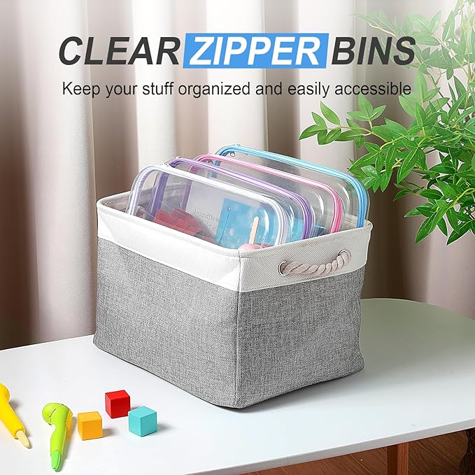 Hoolerry 4 Pcs Hard Clear Zipper Case Makeup Bags Plastic Zipper Pouch Transparent Storage Box Containers for Cosmetics, Snacks, Building Blocks, Puzzles(Clear,13.8 x 11.8 x 2 in,Multicolor)