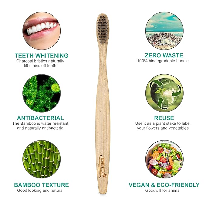 12 Count I Bamboo Toothbrush I Soft Bristles Best for Sensitive Gums I Charcoal I Vegan I Natural Wood I BPA Fee I Recyclable I Compostable I Biodegradable | Environmentally Friendly