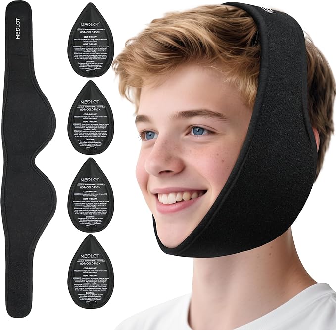 LotFancy Wisdom Teeth Ice Pack Head Wrap, Face Ice Pack for TMJ Jaw Toothache Pain Relief, with 4 Reusable Hot Cold Therapy Gel Packs, for Chin, Oral and Facial Surgery, for Kids, Teens, Petite Adults