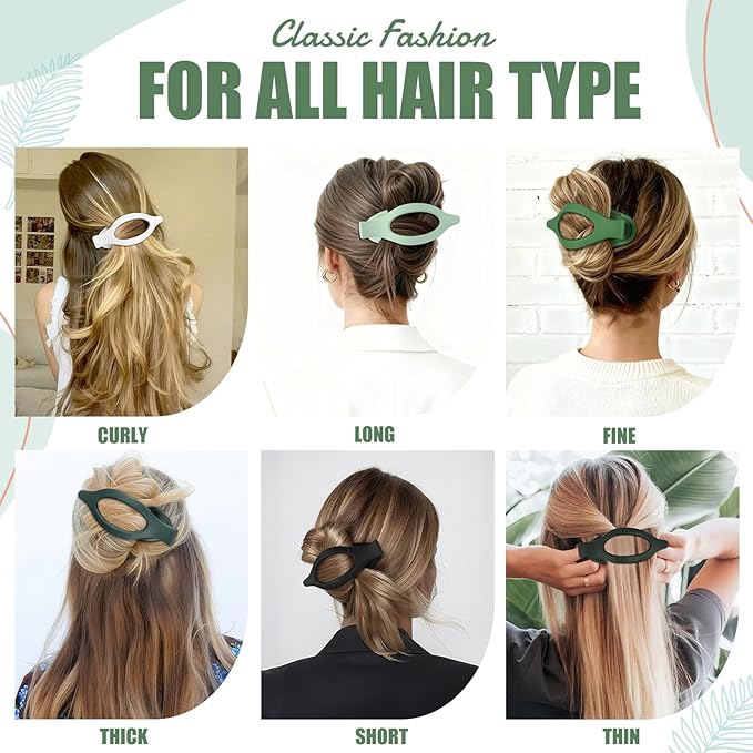 Flat Hair Clips for Women - 6 PCS French Flat Claw Clips Medium Hair Clips for Girls Large Hair Claw Clips for Thick or Thin Hair Strong Hold No Slip Hair Accessories for women (Green)