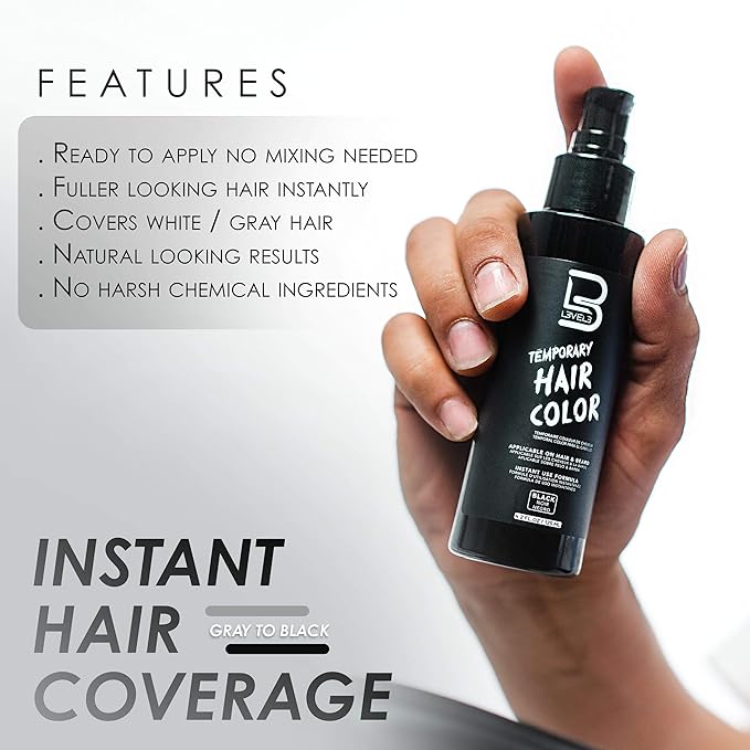 Level 3 Temporary Hair Color, Tint Brush Set & Black Tint Bowl Kit - Use for Mixing, Dying, and All Coloring Needs - For Black Hair Beards - Full Beard in Minutes - Easy to Apply