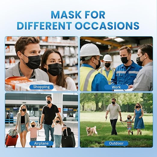 Borje Disposable Face Mask, 100 PCS Black Masks, 3 Ply Protection Face Masks