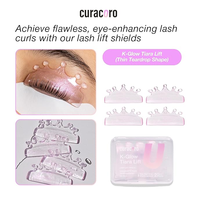 Curacoro Lash Lift Shields, 4 Pcs/2 Sizes Korean Lash Lift Pads Self Adhesive, Lash Lifting Shields for Eyelash Stretching and Curling, Reusable Silicone Lash Rods For Eyelash Perm Lamination