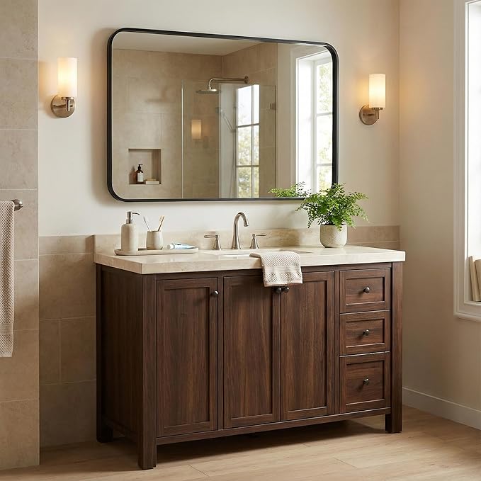 2-Pack 24x30 Inch Matte Black Bathroom Vanity Mirrors | Flush Mount Deep Set Metal Wall Mirror for Over Sink | HD Shatterproof Glass, Rustproof