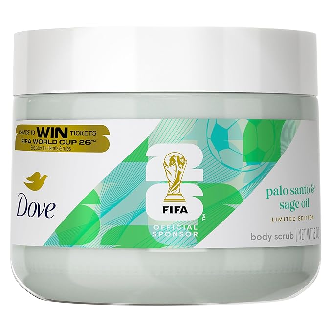 Dove FIFA World Cup 2026 Limited Edition Moisturizing Body Scrub – Palo Santo & Sage Oil, pH‑Balanced Whipped Exfoliator for Hydrated, Radiant Skin, 15 oz