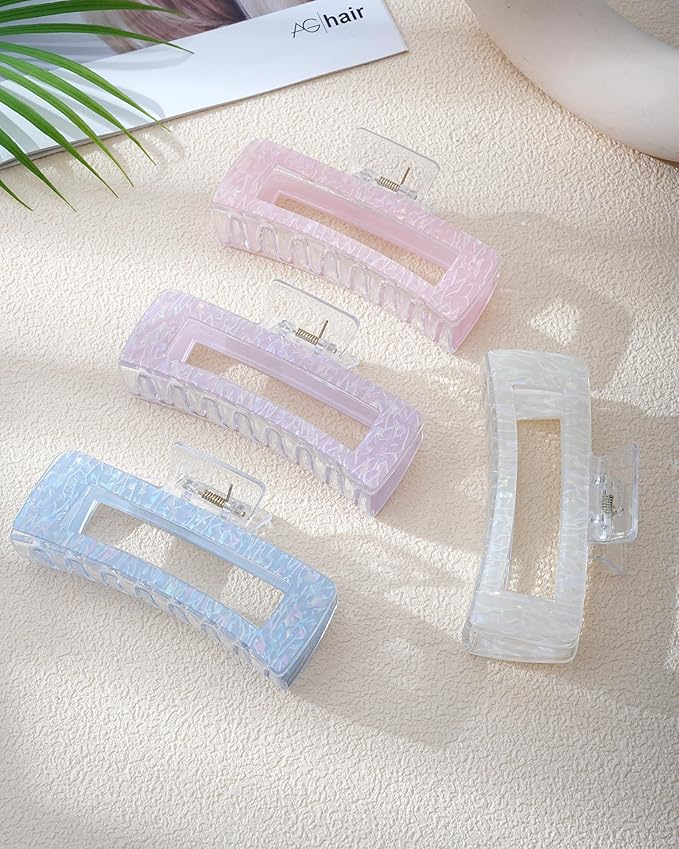 Molans 5Inch Large Hair Claw Clips 4 PCS for Women - Acrylic Hair Accessories for Thick Hair and Long Hair, Big Strong Durable Hair Applique, Oversized Non-slip Rectangle Butterfly Jaw Hair Clips