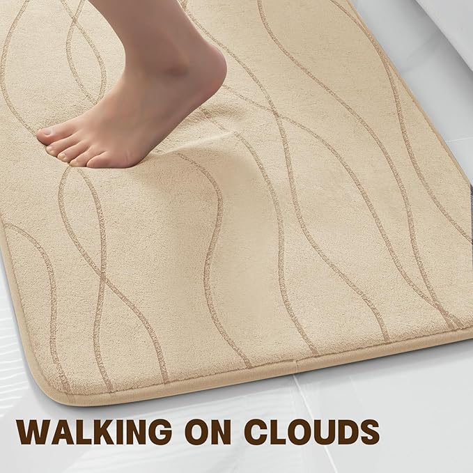 YIHOUSE Memory Foam Bathroom Rug Sets 2 Piece, Ultra Absorbent Bath Mat for Bathroom - Non-Slip Machine Washable & Dry Quickly, 2 Piece Bathroom Mat Set,Khaki