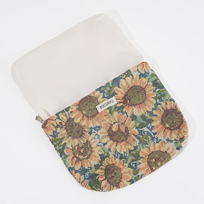 2 PCS Makeup Bag Set，Portable Cosmetic Bag for Purse ，Large Storage Capacity Toiletry Bag Make up Organizer，Travel Pouch with Zipper for Women, (Sunflower Oil Painting)