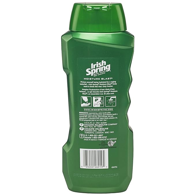 Irish Spring Body Wash, Moisture Blast, 18 fluid ounce, 4 Count (Pack of 1)
