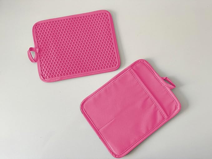 Oven Pot Holder with Pocket Cotton Heat Resistant Coaster Potholder Kitchen Hot Pad Oven Mitts for Cooking and Baking Square 7"x9" (Rose, Silicone)