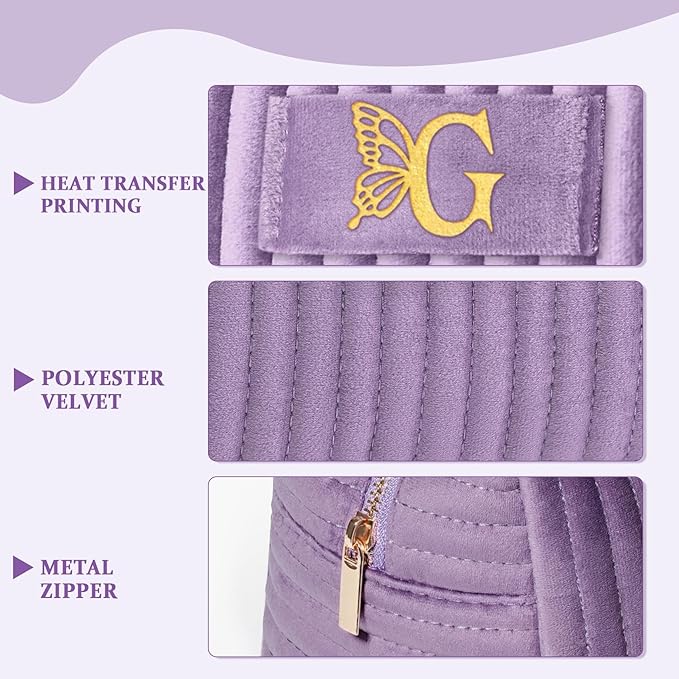 COSHAYSOO Sister Birthday Gifts for Women Best Friend Bestie Friendship Fashion Makeup Bag Make Up Cosmetic Pouch Travel Size Toiletries Skin Care Essentials Organizer Purple Velvet Initial Letter G