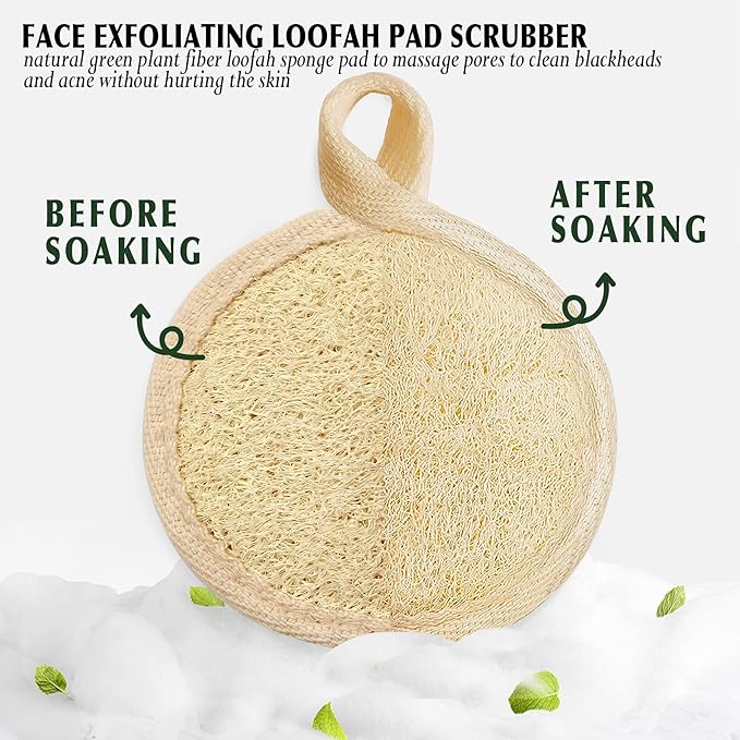 Natural Loofah Exfoliating Face Scrubber (4Pack), Facial Scrubber Loofa Pads,Clean Blackheads Without Hurting The Skin, Luffa for Women and Men