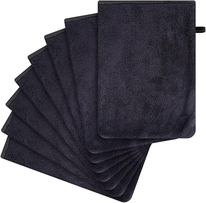 PHOGARY 6 Pack Microfiber Body Wash Mitts Shower Gloves, Reusable Makeup Remover Mitt, Soft Face Towel Mitts Facial Cleansing Bath Wash Cloth, Spa Glove, 14×20 cm, Black