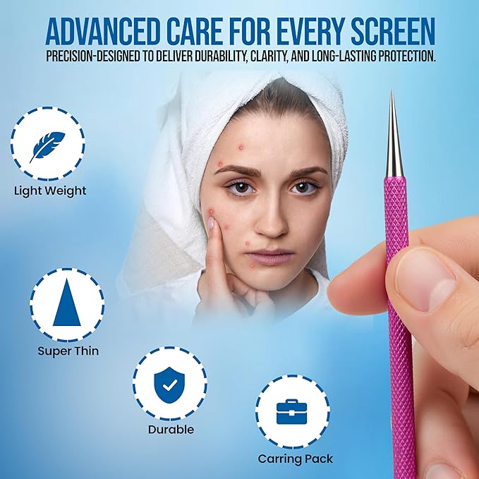EFAH Care 2Pcs Stainless Steel Pimple Extractor Acne Treatment Tool Surgical Blemish Grade Blackhead Remover Perfect for face and Nose Easy to Clean (Pink)