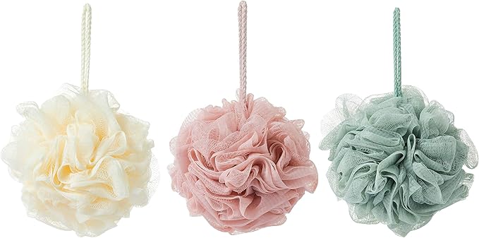 Bath Sponges, Shower Loofah for Body Exfoliation(3 pcs, Green&Linen&Pink)
