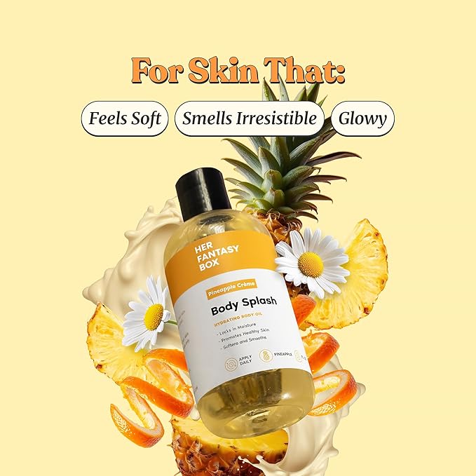 Her Fantasy Box | Body Splash Hydrating Body Oil (Pineapple Creme) - Moisturizing, Non-Greasy Formula for Soft, Smooth Skin - All-Natural, Lightweight & Nourishing (Pack of 2)
