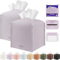 Tissue Box Cover Holder Square Tissue Cube Cover PU Leather Tissue Organizer with Bottom Belt for Bathroom, Tabletop, Car, Night Stands, Office, Home, Kitchen (2, Violet)