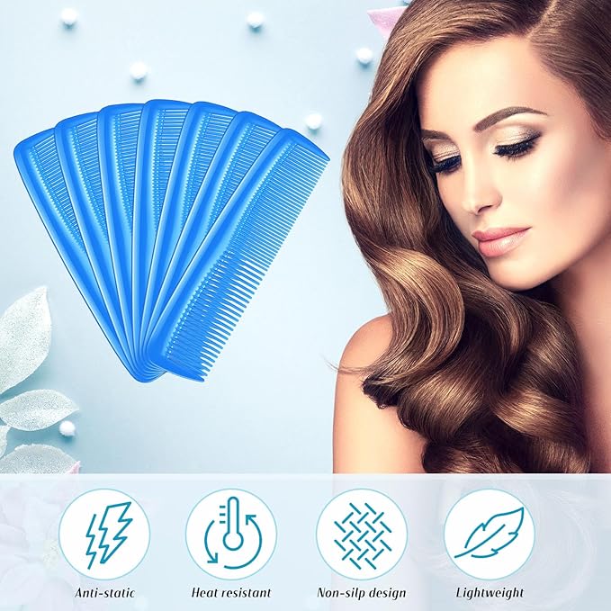50 Pcs Pocket Combs for Men 5 Inch Cutting with Wide and Fine Teeth Plastic Professional Barber Haircut Small Anti Static Combs for Women Grooming Accessories for Beard(Blue)