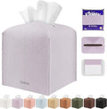 Tissue Box Cover Holder Square Tissue Cube Cover PU Leather Tissue Organizer with Bottom Belt for Bathroom, Tabletop, Car, Night Stands, Office, Home, Kitchen (1, Violet)