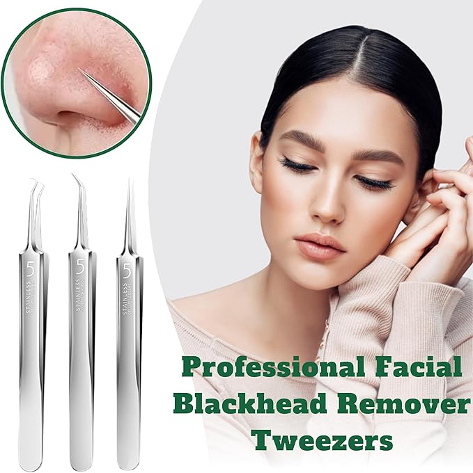 Usiveinborn Blackhead Remover Upgraded, Usiveinborn Blackhead Tweezers, Professional Upgraded Facial Blackhead Remover Tweezers, Blackhead Remover Tools Sets (A3-Black-4pcs)