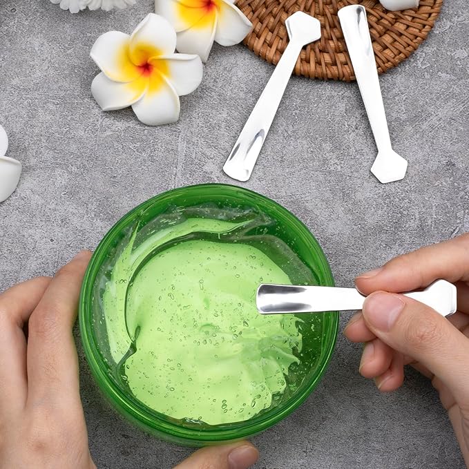 3pcs Mini Stainless Steel Makeup Spatula, Reusable Cosmetic Cream Spatulas Spoon, Skincare Scoop Applicator Facial Massage Beauty Tools for Mixing and Sampling Face Eye Cream- Silver